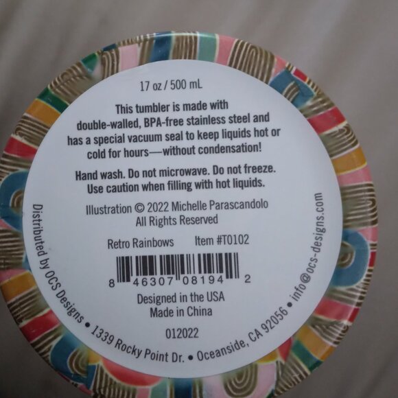 Retro Rainbows designed metal tumbler, 17 Oz - Picture 5 of 5